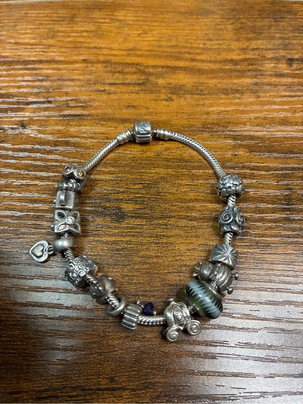 Sterling Silver Pandora Charm Bracelet with Glass & Silver Accents